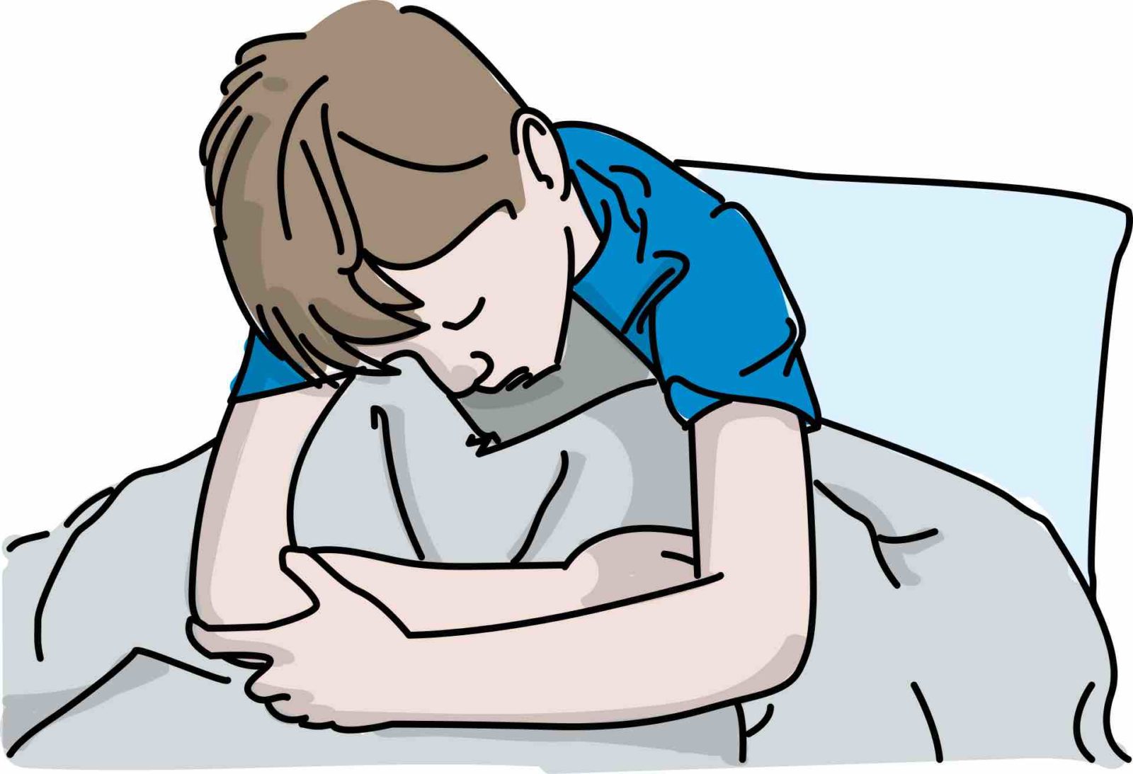Illustration of a child with a bad cold in bed